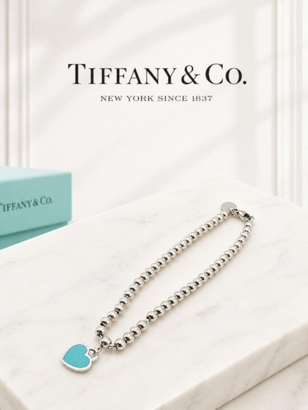 Authentic Tiffany & Co. Return to Tiffany Blue Heart Bead Bracelet Silver
